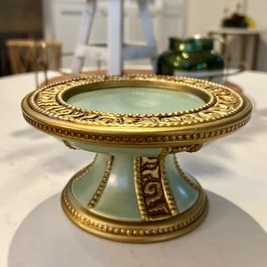 1990s Fitz and Floyd Essentials turquoise and gold candle holder baroque style